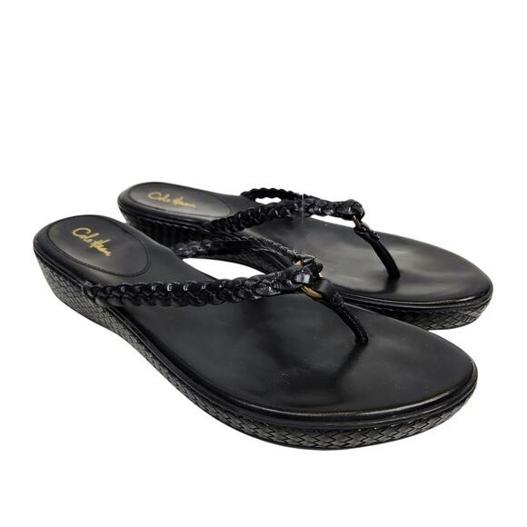 Cole Haan Women's Braided Leather Flip Flop Thong Sandals Black Size 10 - Picture 1 of 10